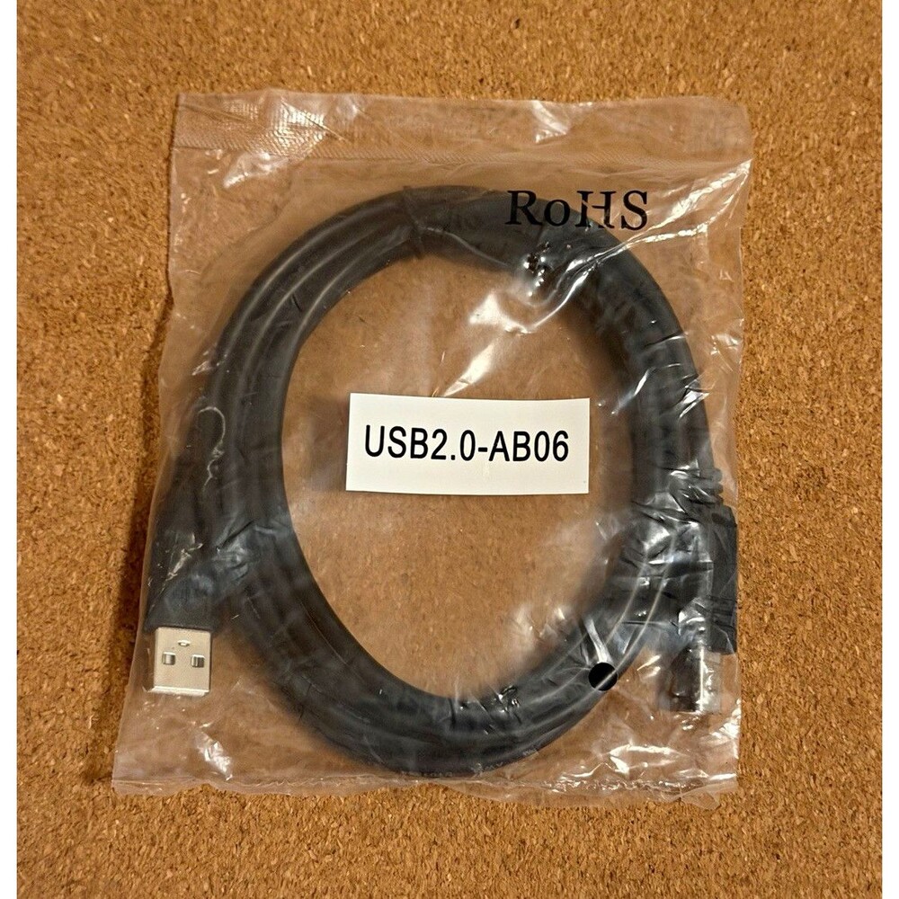 USB 2.0 Type-A Male to Type-B Male USB Cable, 6 ft, Round, Black, 5 V